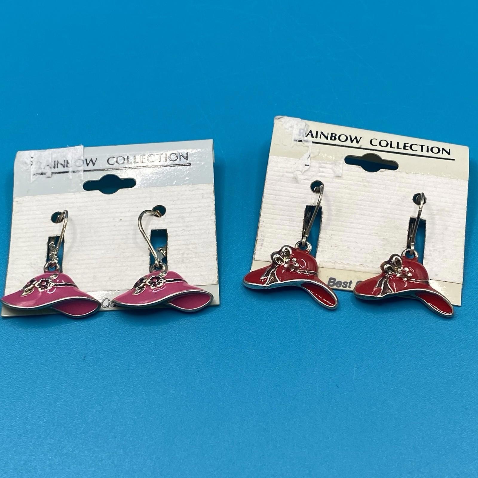 Set Of Two Red Hat Society Earrings Pink And Red